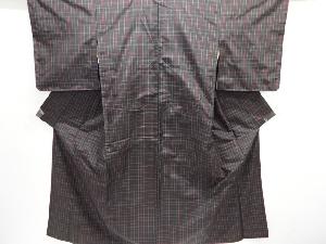 アンティーク　格子織り出し本場泥大島紬着物